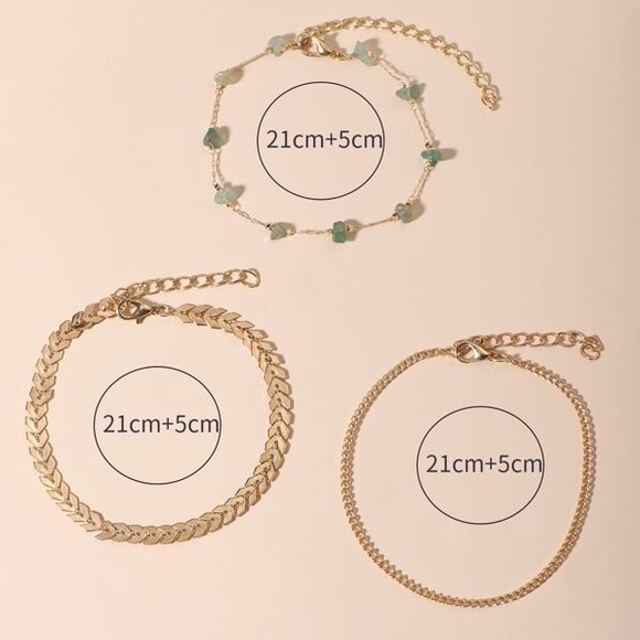 3 Piece Anklet Set Gold Jade Tone Stone Arrow Design AN01 - Picture 3 of 4
